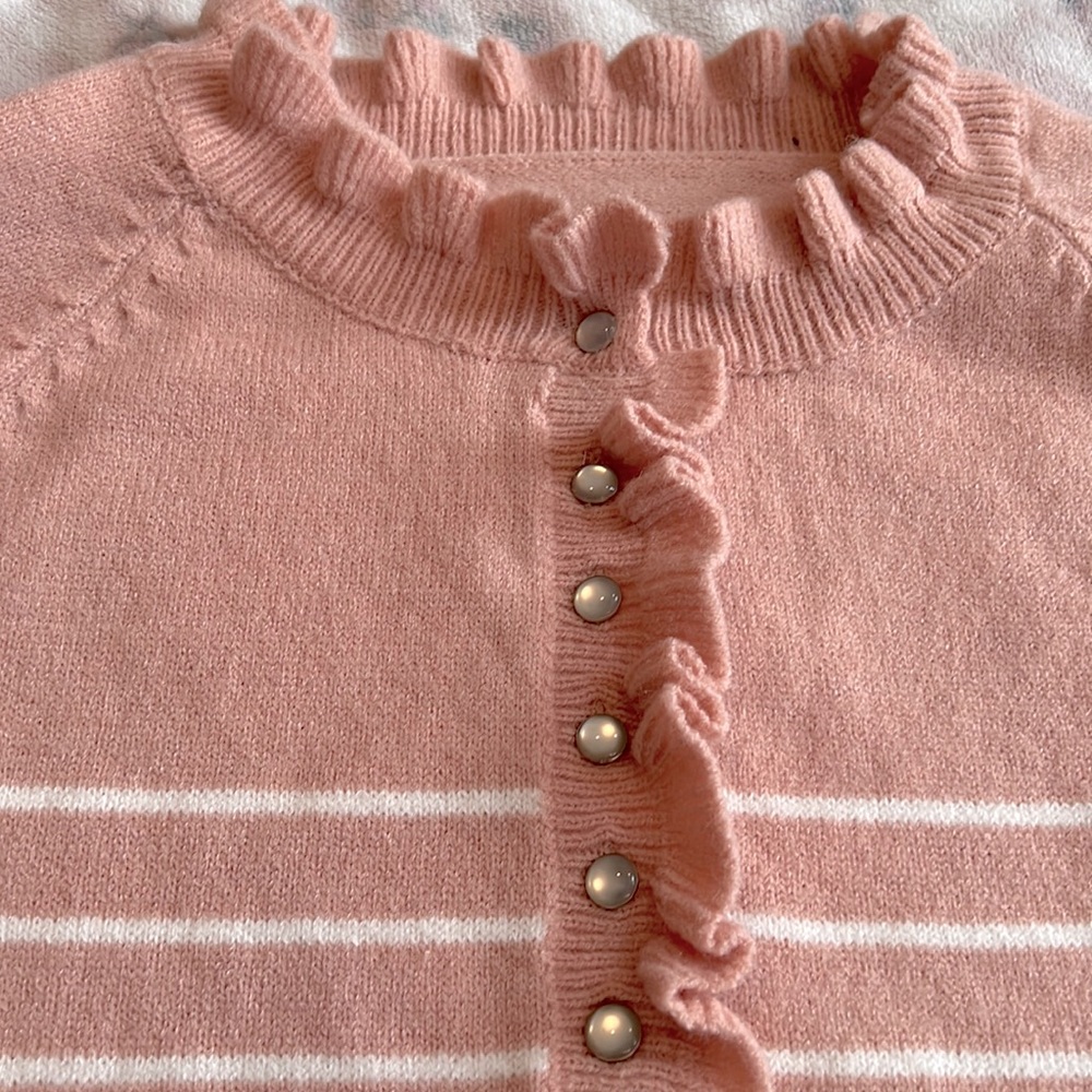 NXH Ruffle Button Front Sweater in light pink color.